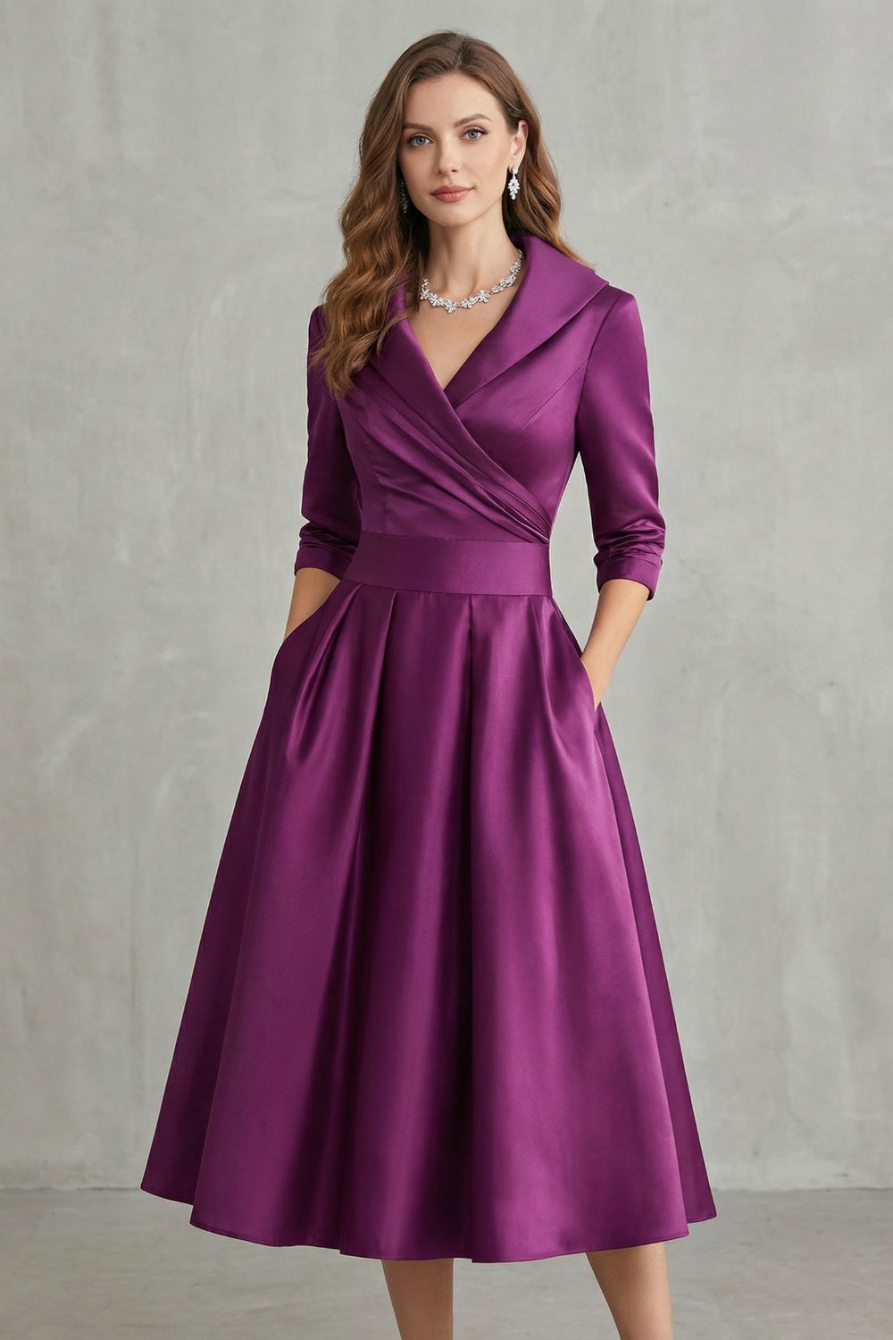 Élodianne – Elegância com gola drapeada – Vestido midi