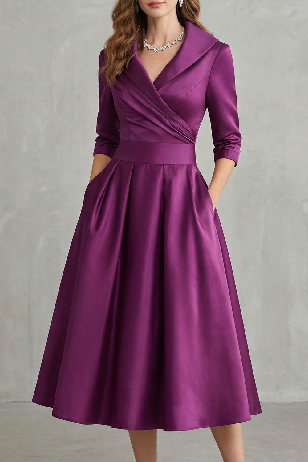 Élodianne – Elegância com gola drapeada – Vestido midi