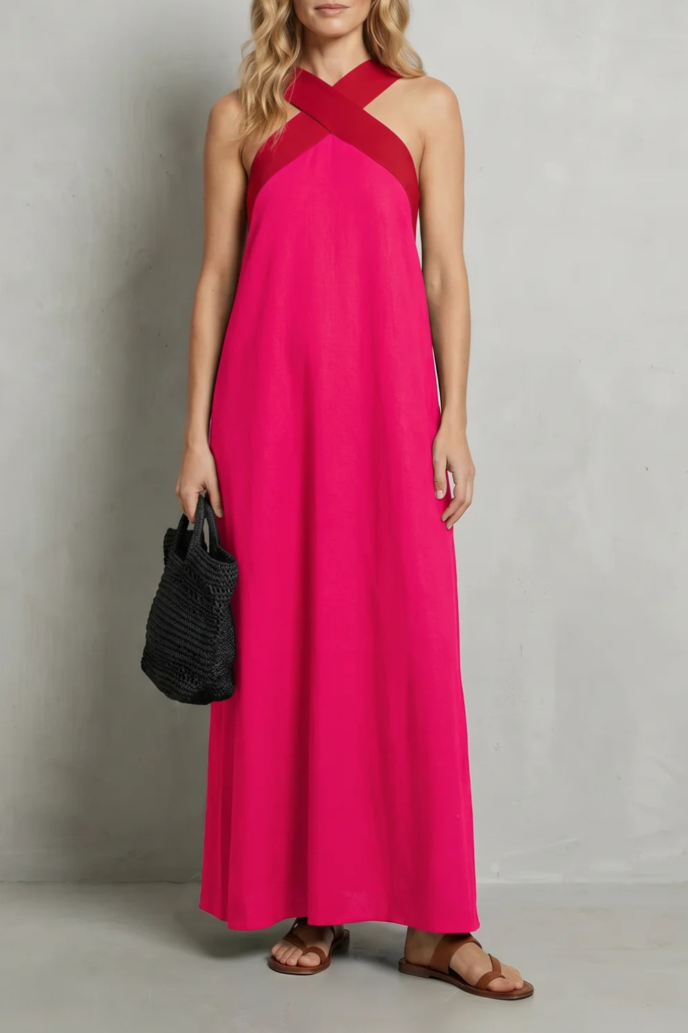 Seravelle – Elegância frente única cruzada – Vestido longo