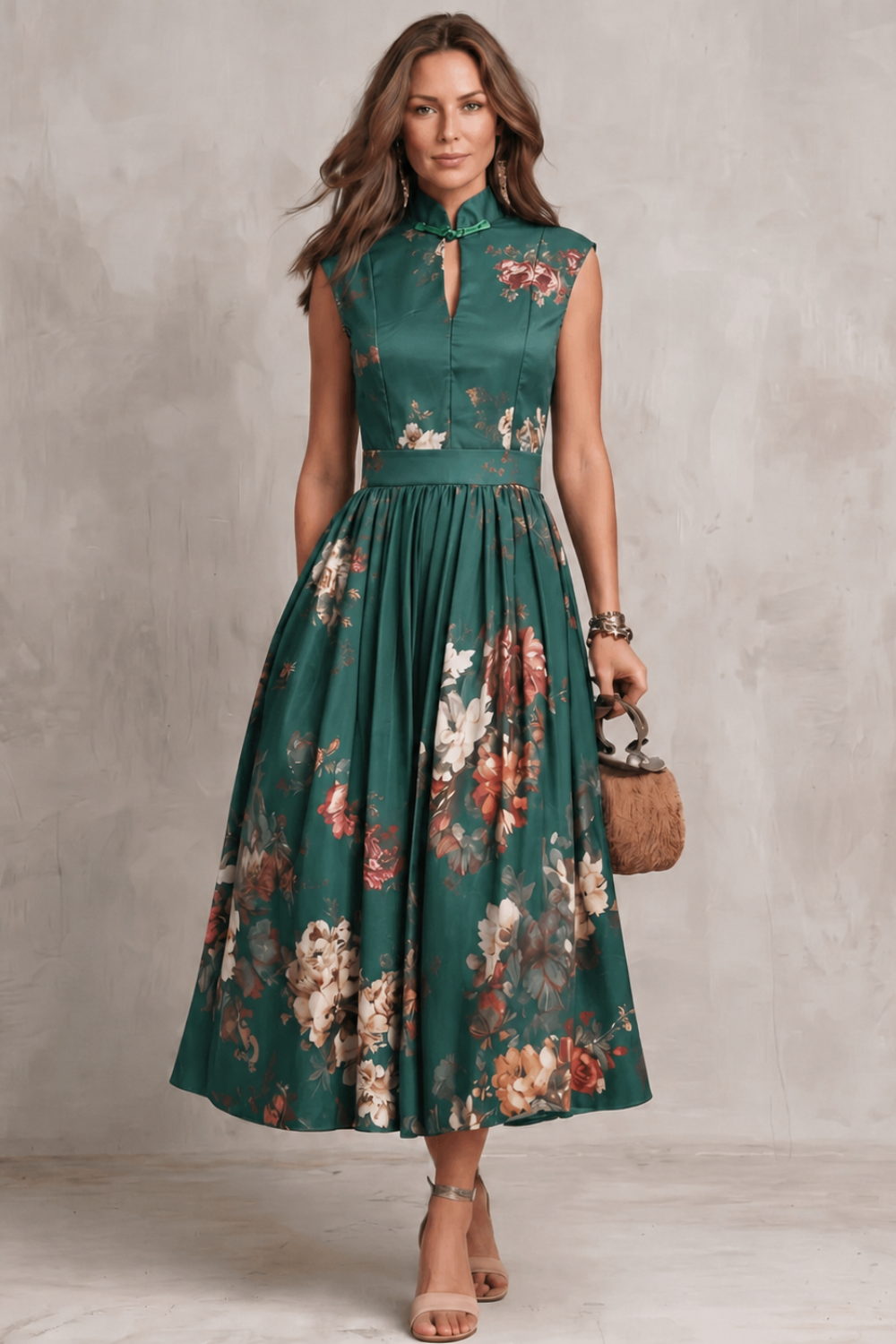 Noirelle – Elegância floral vintage – Vestido midi