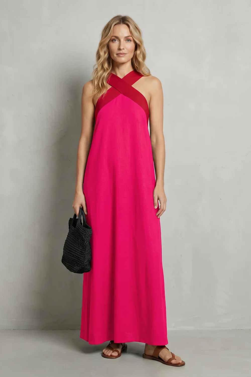Seravelle – Elegância frente única cruzada – Vestido longo