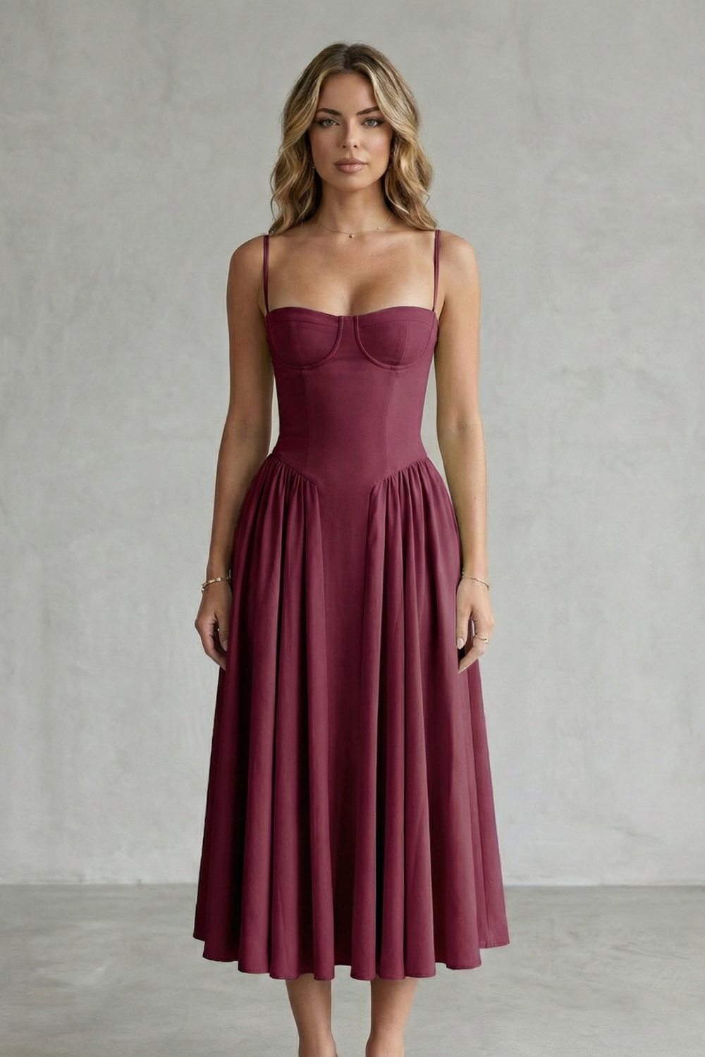 Calliope – Estrutura atemporal – Vestido Midi Feminino Estruturado sem Mangas