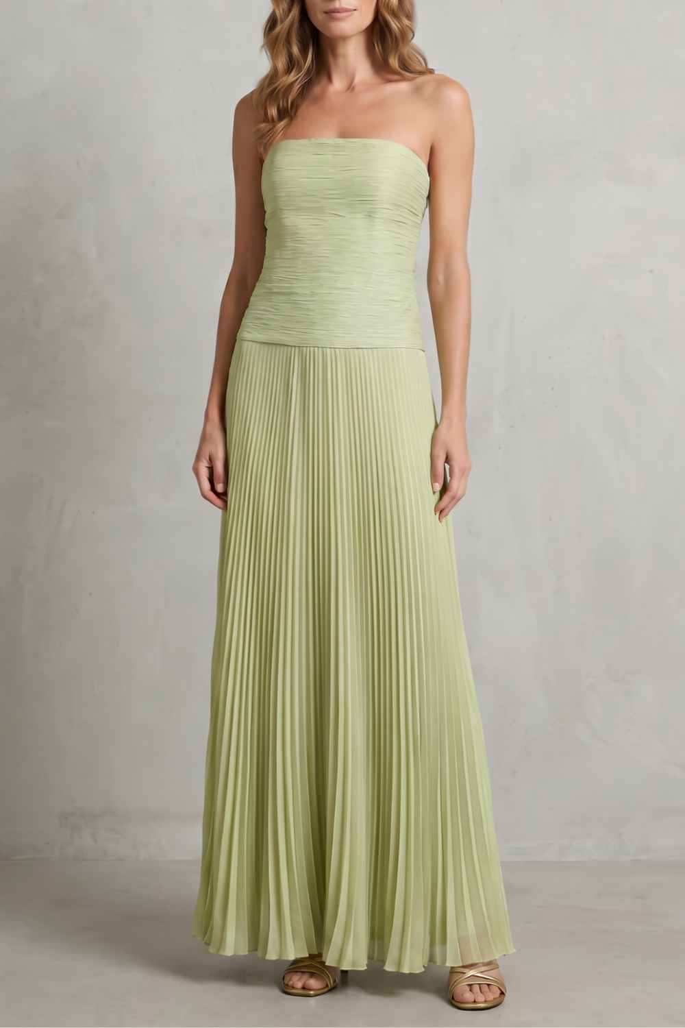 Skyelle – Elegância tomara que caia plissada – Vestido longo