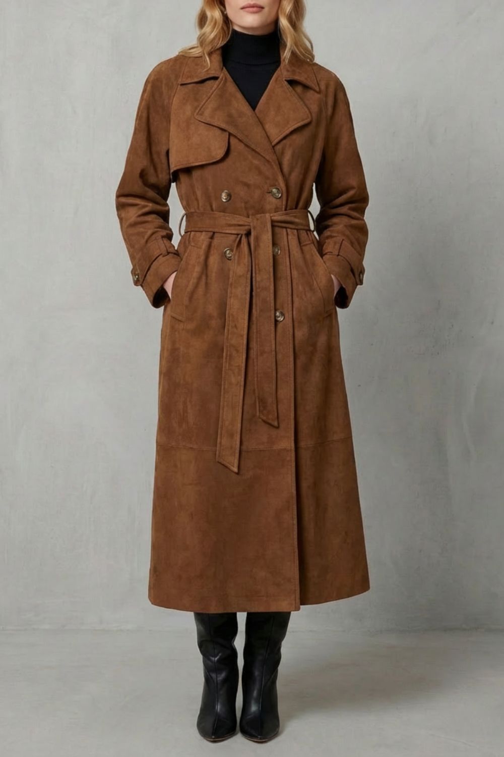 Velloré – Elegância em camurça – Trench coat
