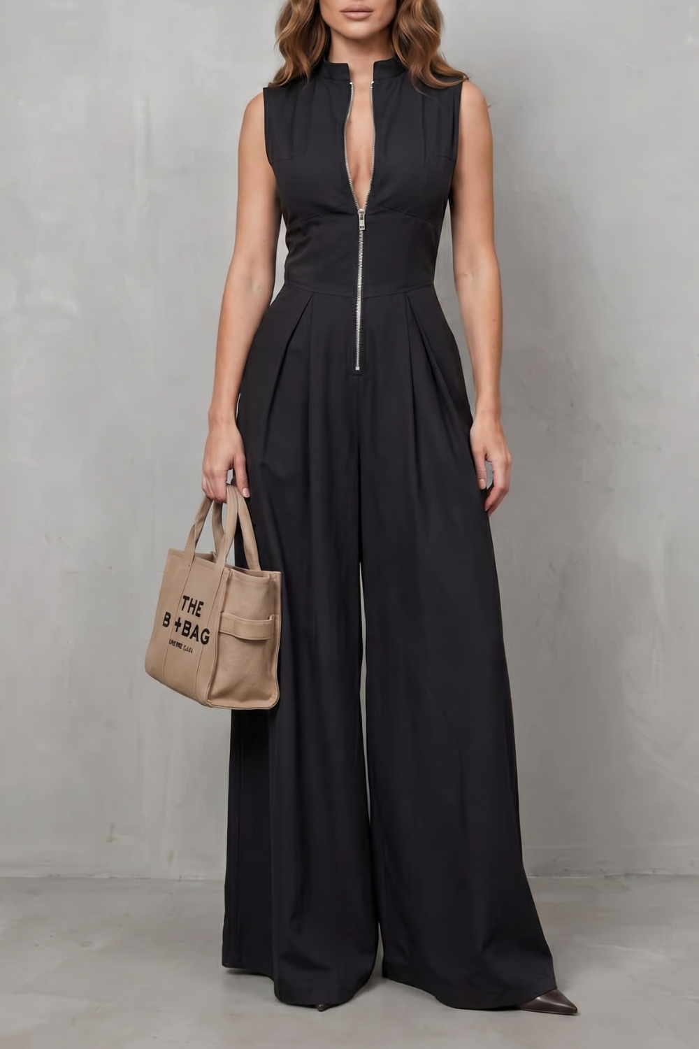 Valerisse – Elegância com zíper frontal esculpido – Macacão pantalona