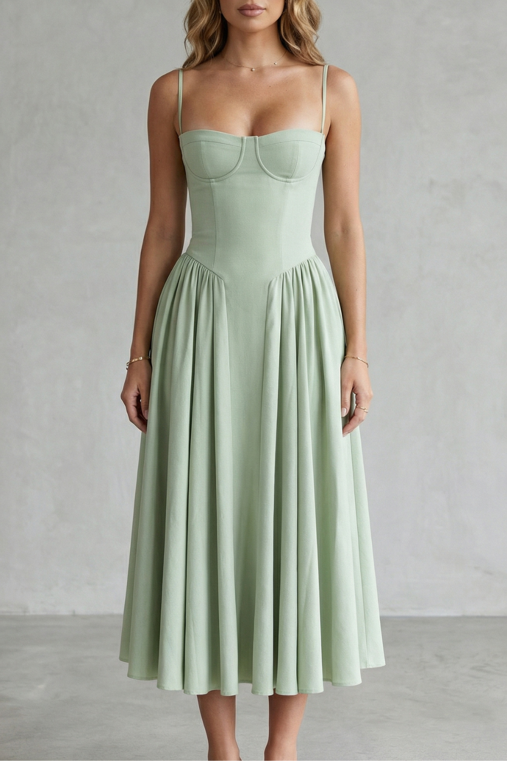 Calliope – Estrutura atemporal – Vestido Midi Feminino Estruturado sem Mangas