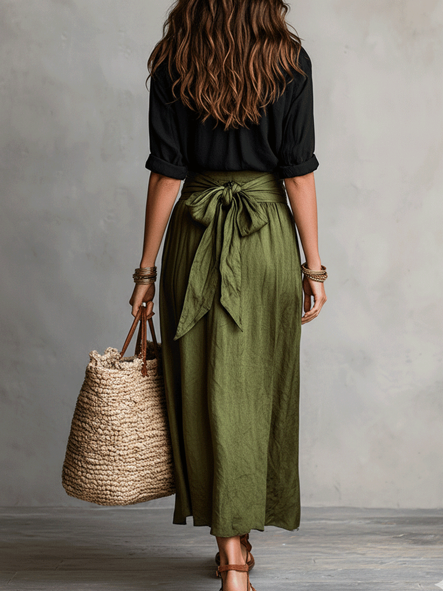 Conjunto Boho Blusa + Saia Midi — Elegância Sem Esforço
