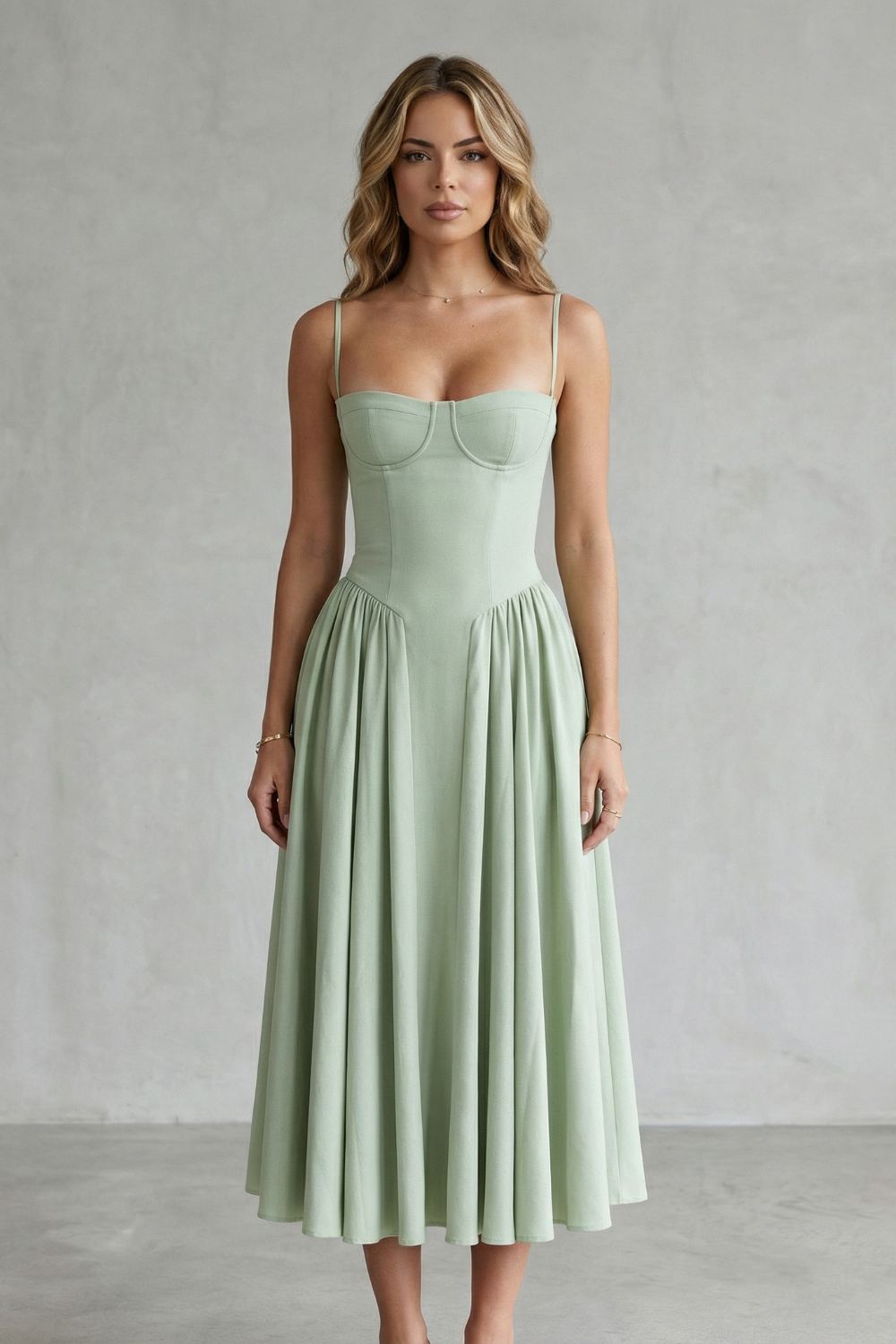Calliope – Estrutura atemporal – Vestido Midi Feminino Estruturado sem Mangas
