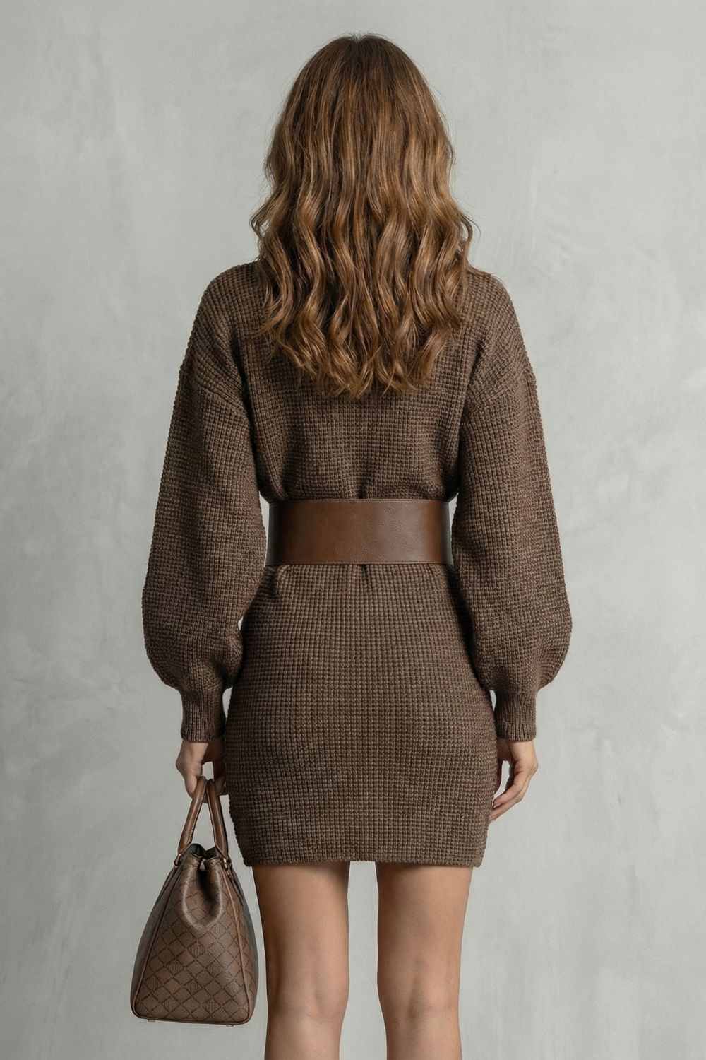 Aderisse – Malha estruturada – Vestido curto com cinto (Cinto incluído)