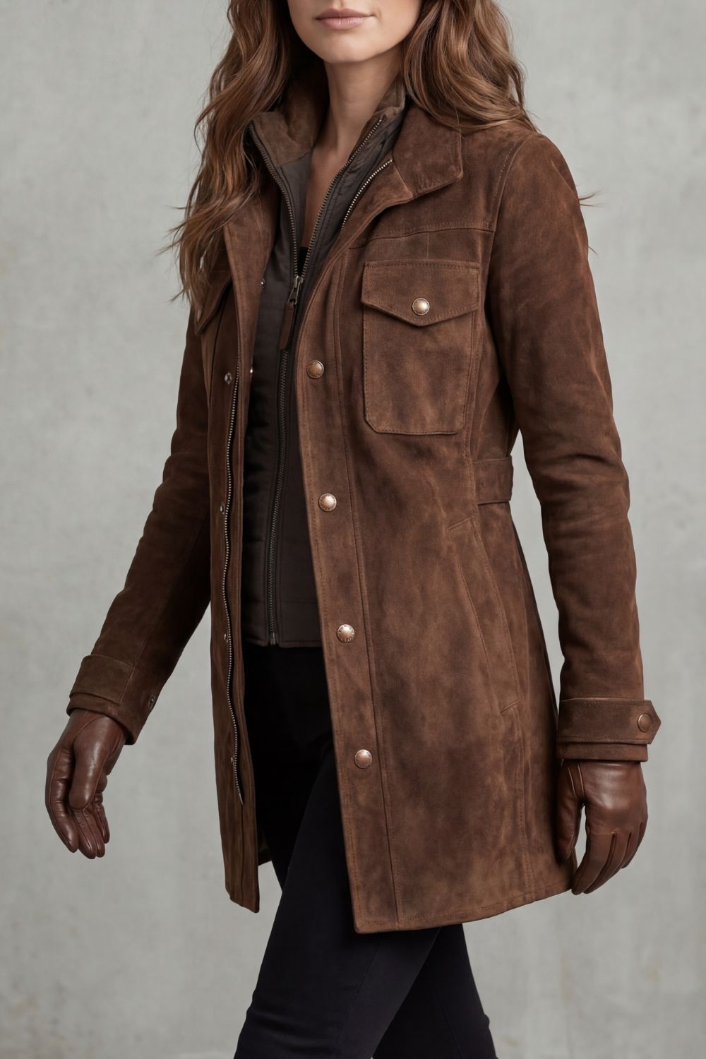 Bellavue – Acabamento suede alfaiatado – Casaco longo