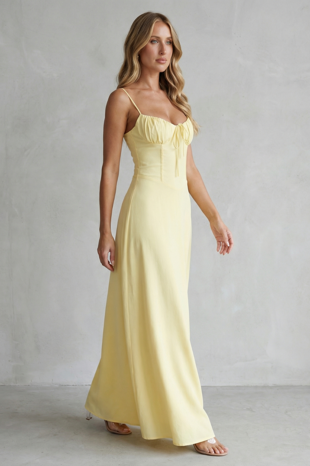 Selena – Charme de espartilho suave – Vestido longo fluido sem mangas