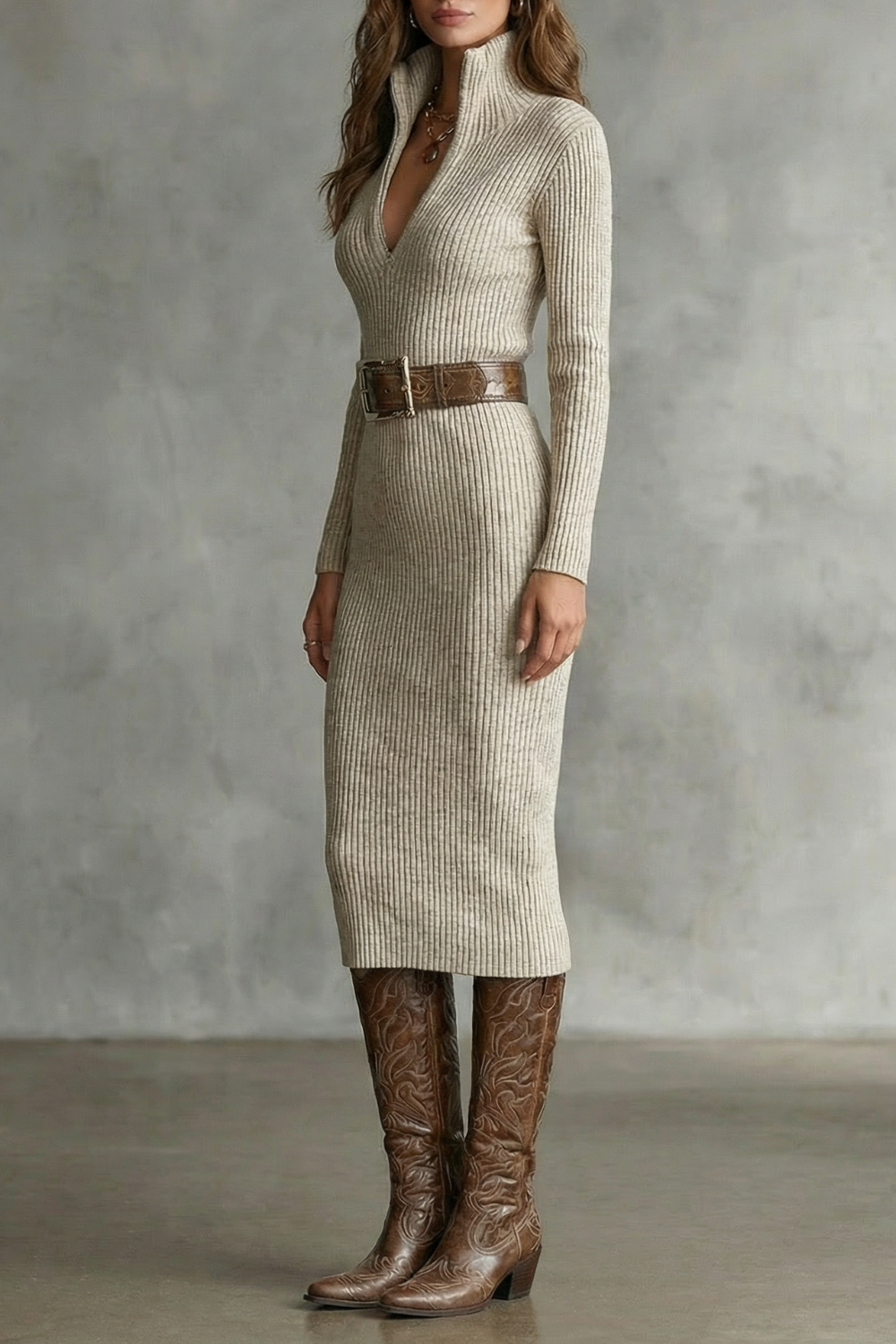 Valenoré – Elegância esculpida – Vestido midi de tricô