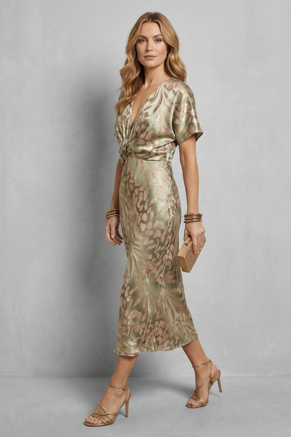 Zarielle – Elegância drapeada – Vestido longo decote V