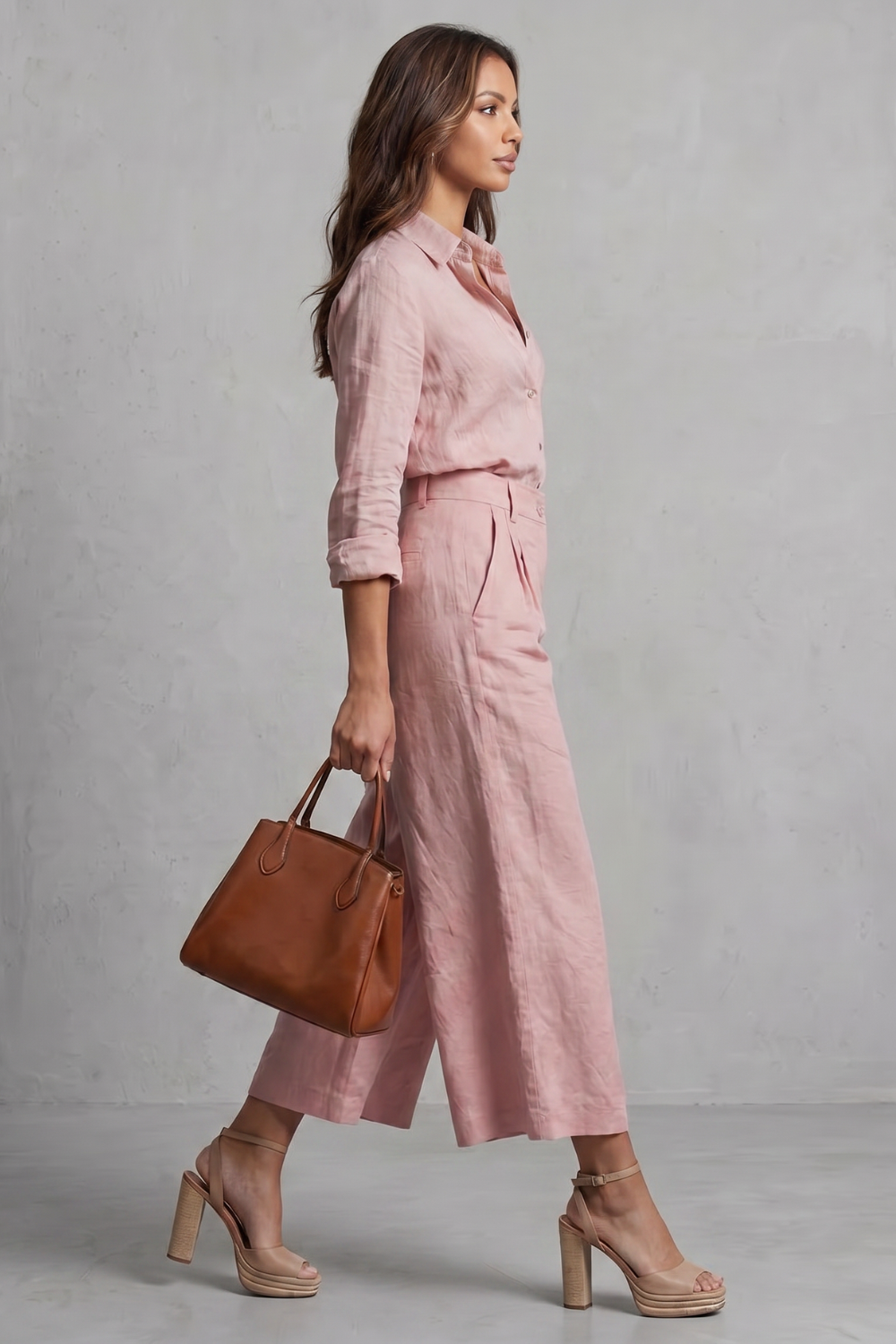 Elavine – Acabamento em linho suave – Conjunto coordenado pantalona