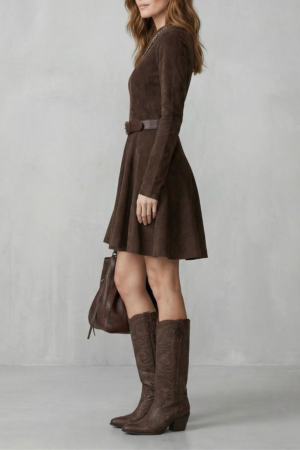 Cavellina – Com cinto efeito camurça – Vestido curto (Cinto incluído)