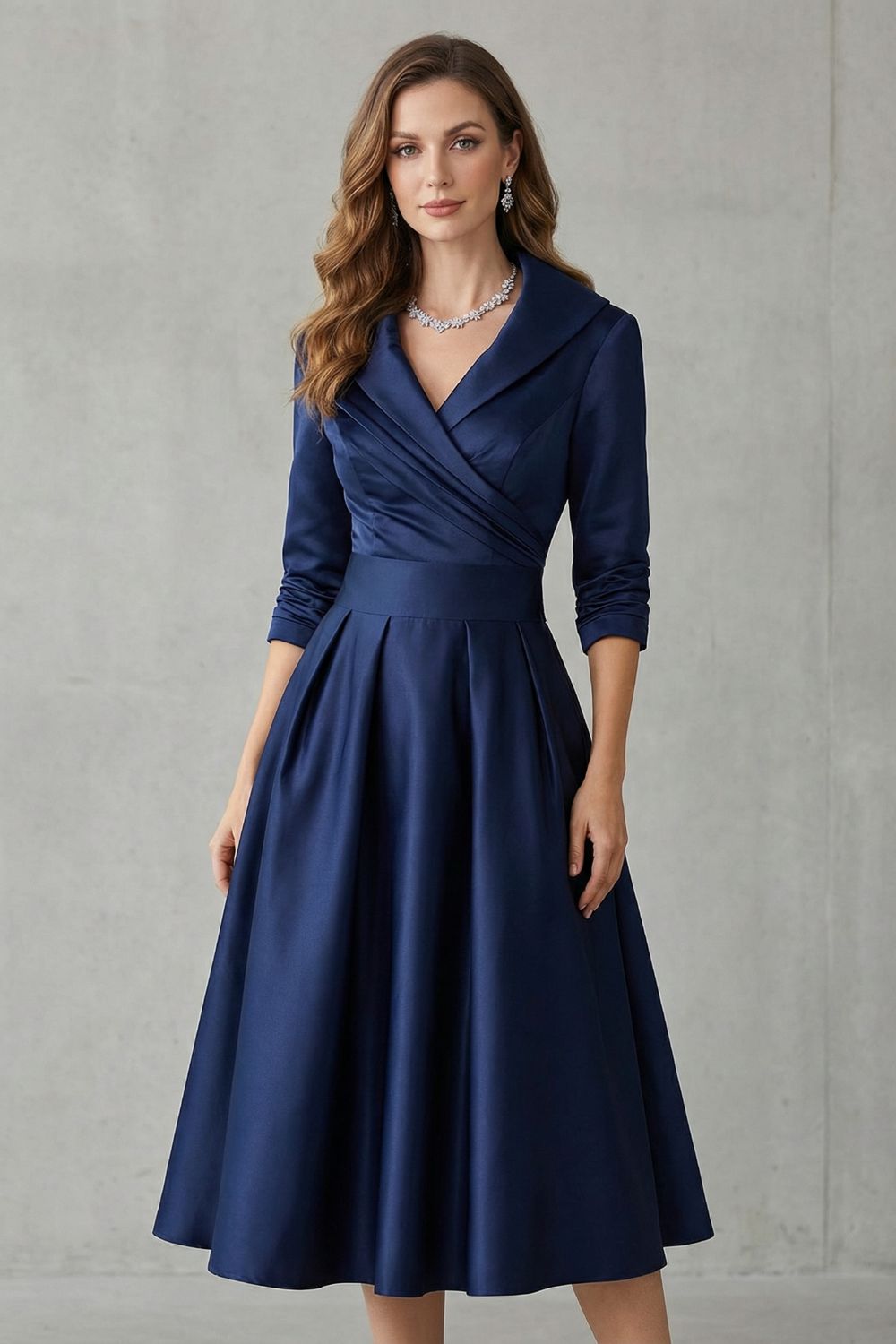Élodianne – Elegância com gola drapeada – Vestido midi