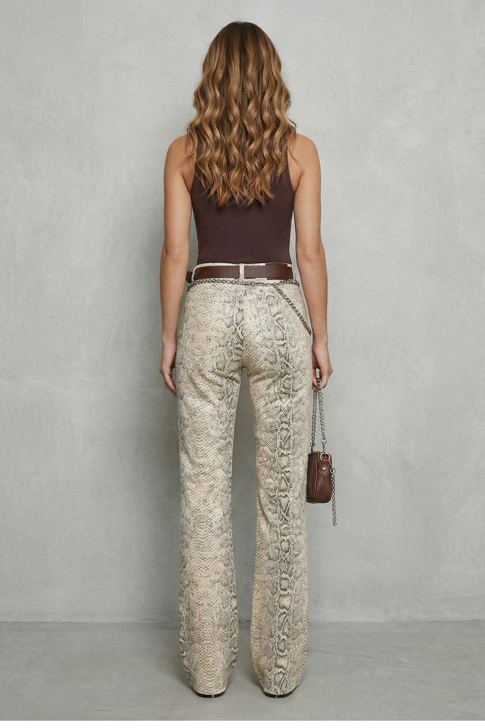 Seraphielle – Elegância estampa de cobra – Calça pantalona jeans