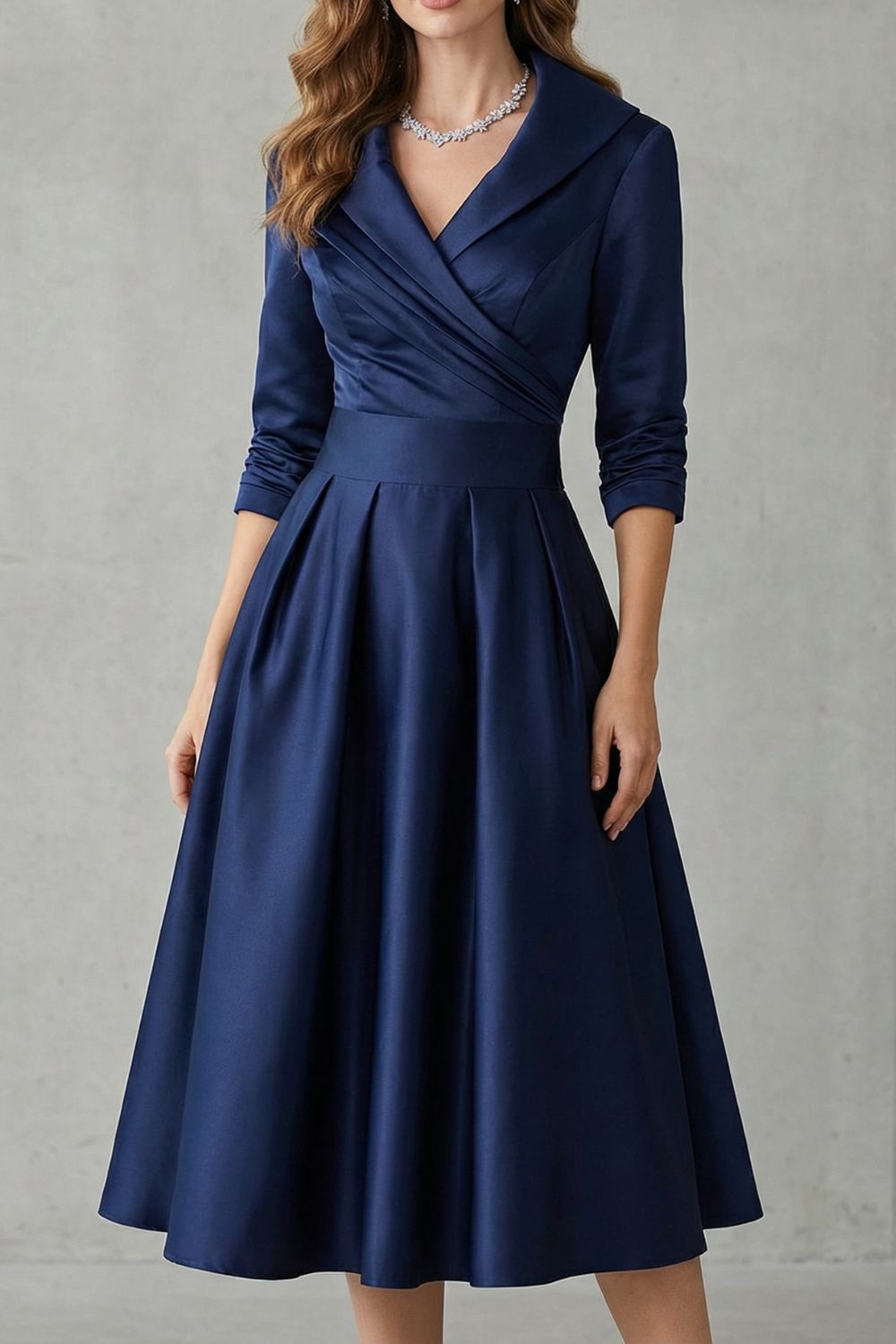 Élodianne – Elegância com gola drapeada – Vestido midi