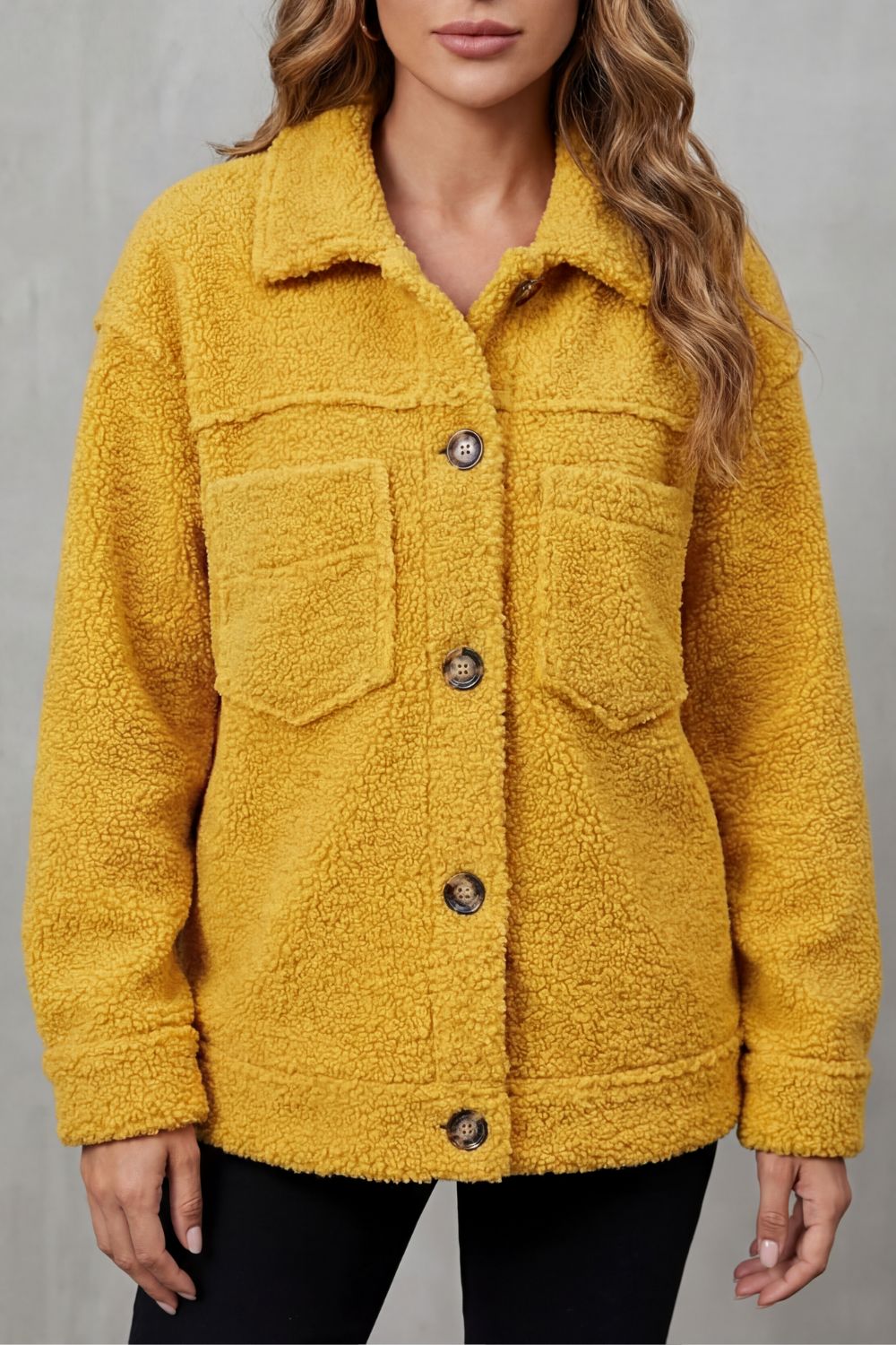 Floretta – Estilo fleece texturizado – Jaqueta com botões