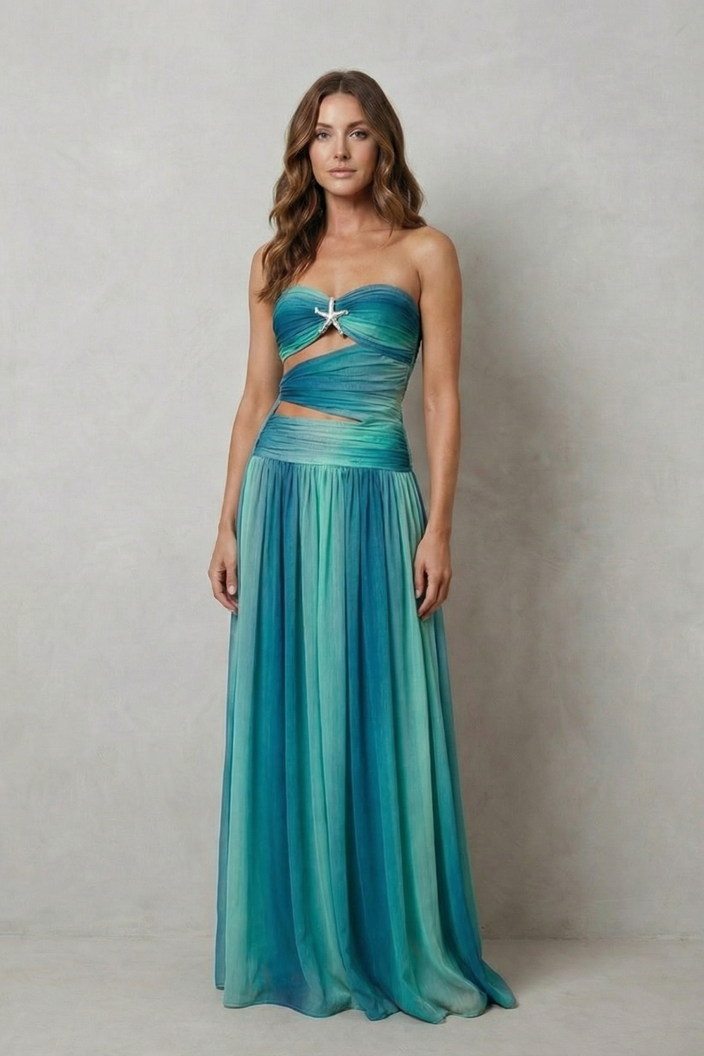 Zafrina – Charme ombré pôr do sol – Vestido longo tomara que caia