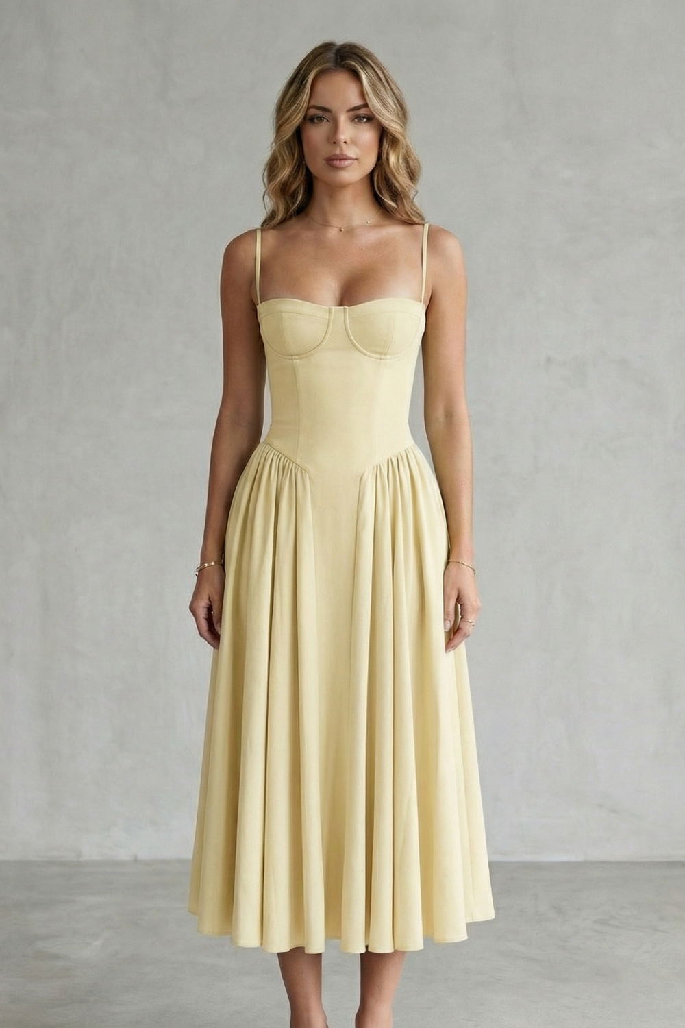 Calliope – Estrutura atemporal – Vestido Midi Feminino Estruturado sem Mangas