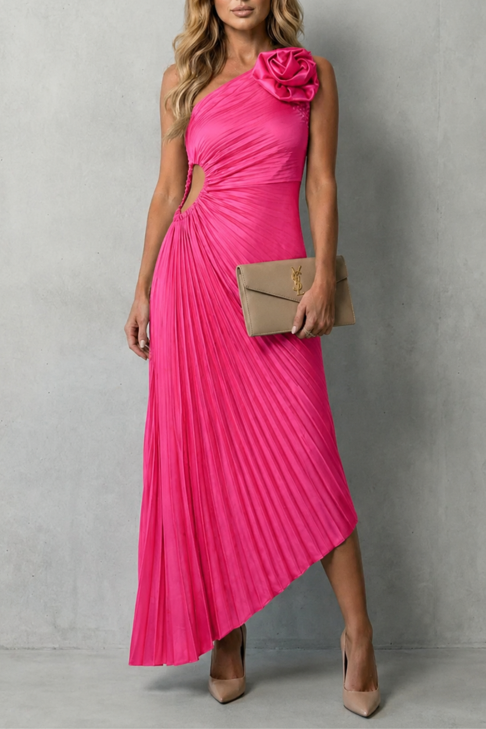 Felicity – Elegância marcante – Vestido Longo Plissado Ombro Único Feminino