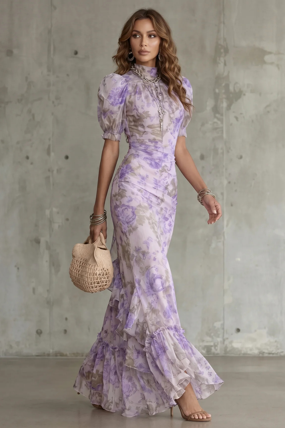 Roselique – Silhueta floral romântica – Vestido longo