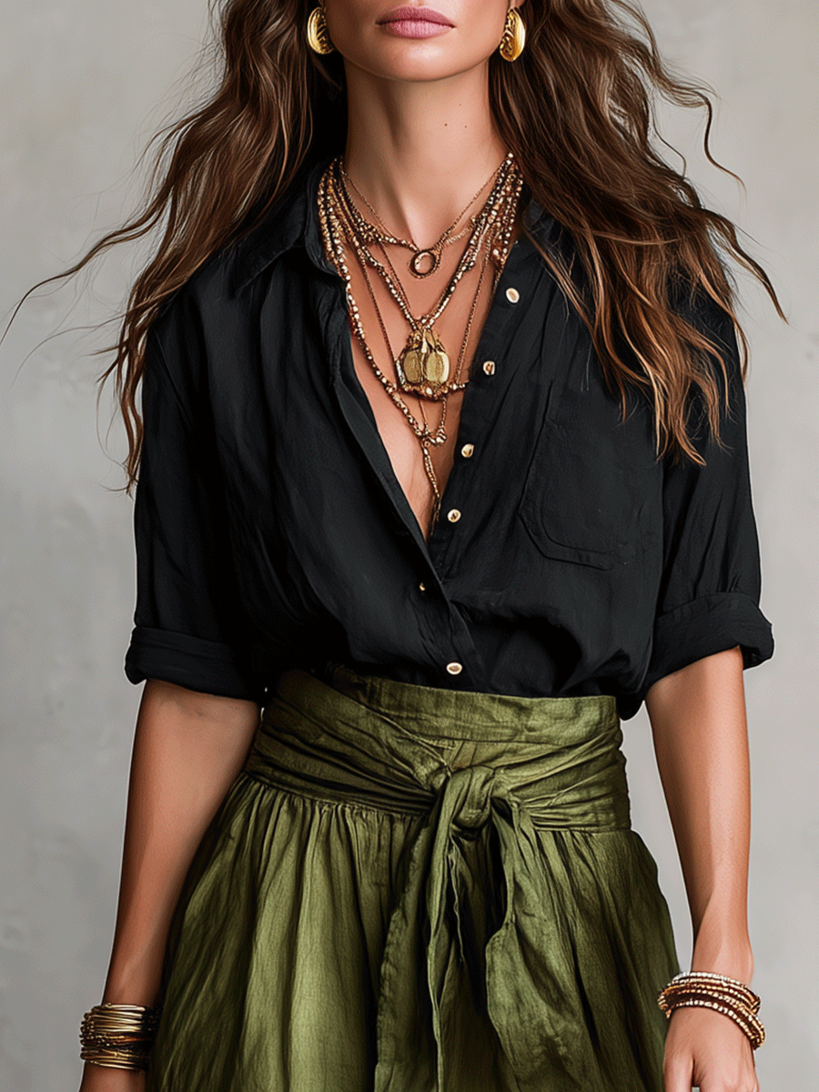 Conjunto Boho Blusa + Saia Midi — Elegância Sem Esforço