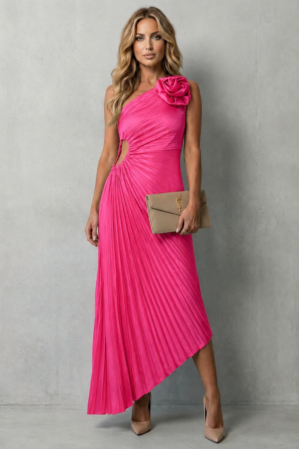 Felicity – Elegância marcante – Vestido Longo Plissado Ombro Único Feminino