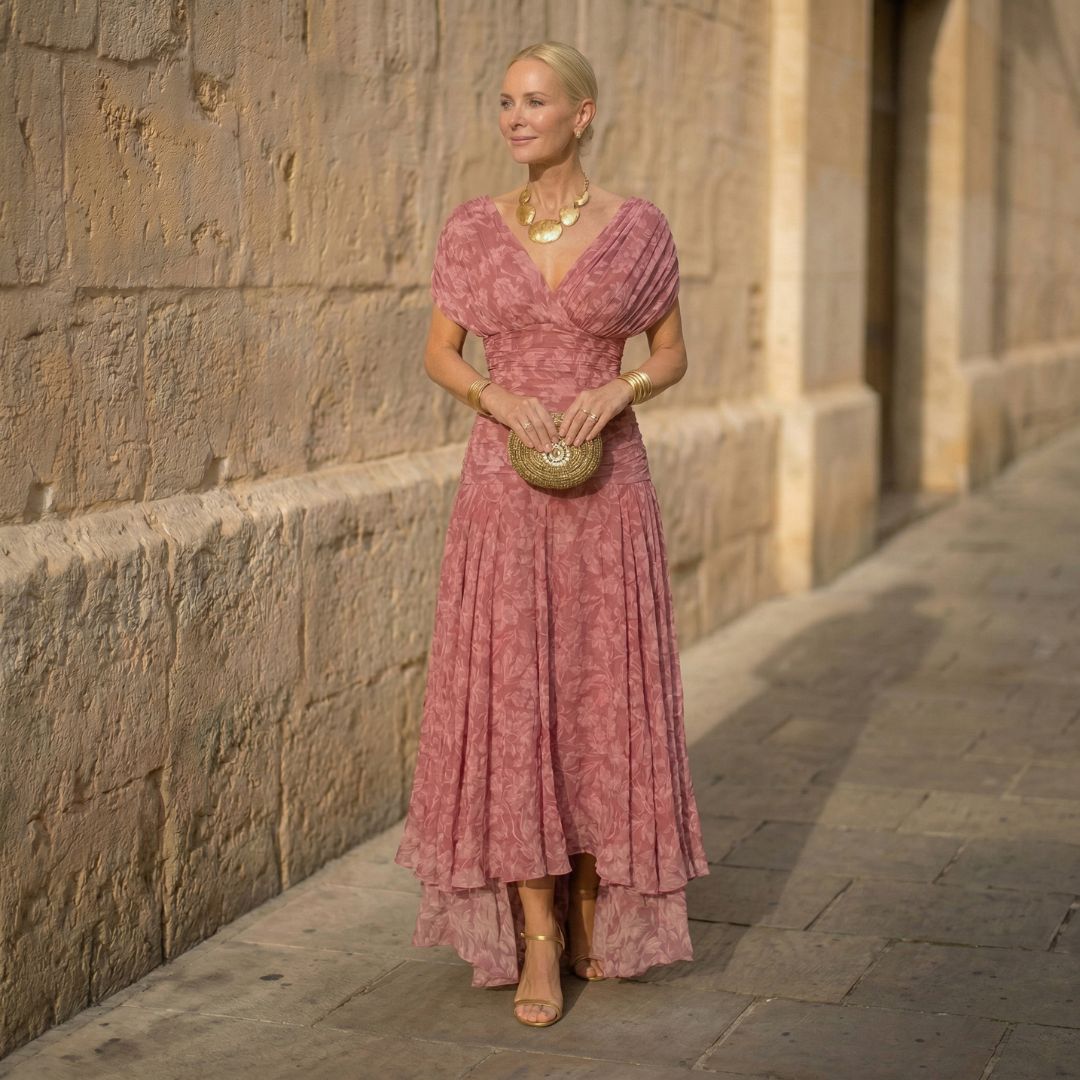 Amelia | Vestido Rosa em Chiffon Fluido