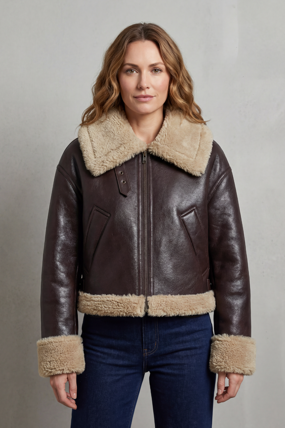 Albinette – Fleece dupla face – Jaqueta aviador cropped