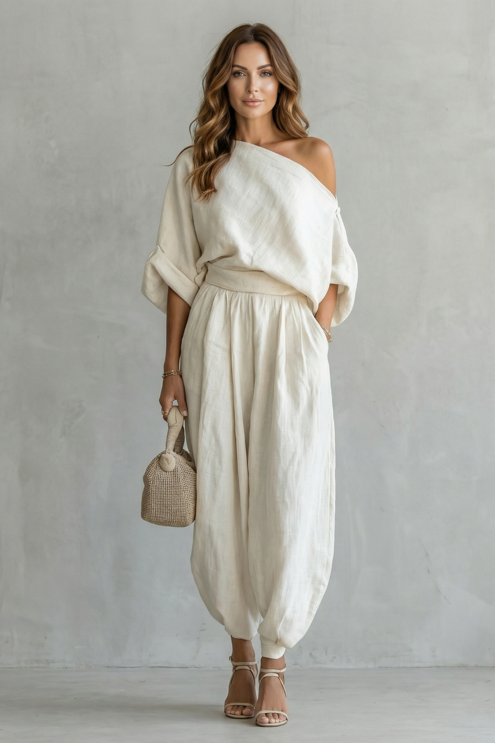 Alméra – Elegância ombro a ombro relaxada – Conjunto de duas peças