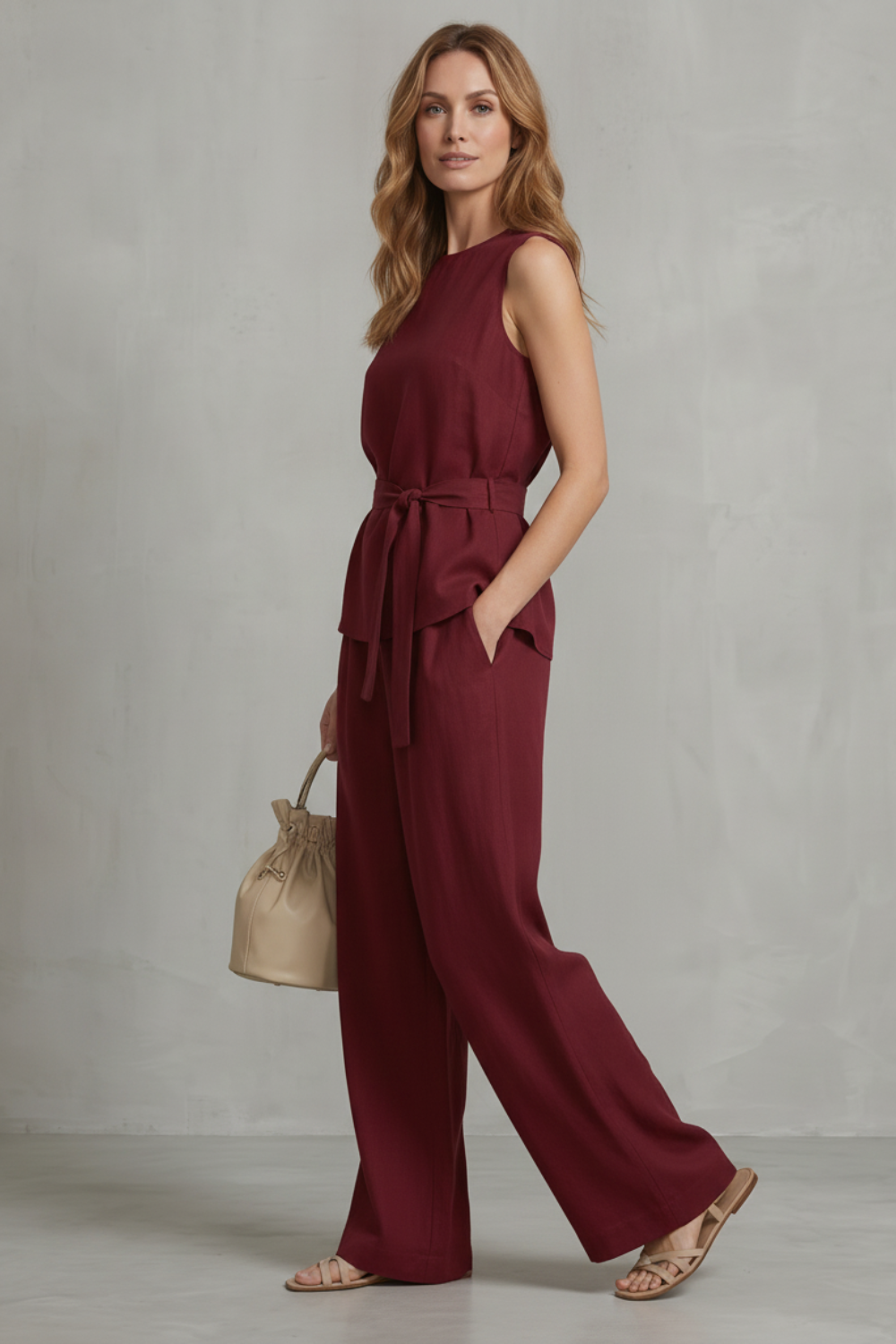 Alvera – Elegante silhueta com amarração na cintura – Conjunto de duas peças com calça