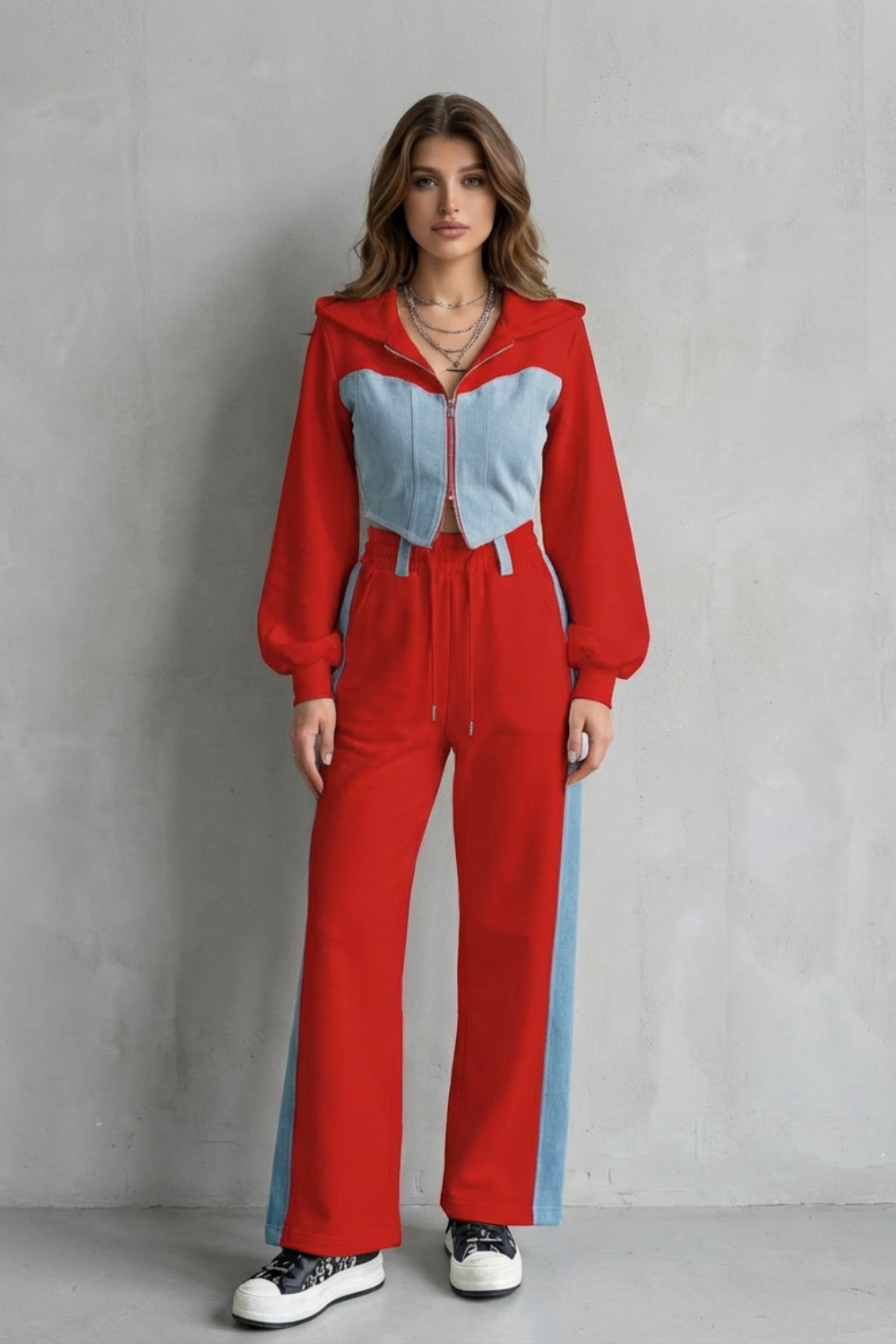 Arlo – Denim Splice – Conjunto Dois em Um de Moletom com Capuz e Calça