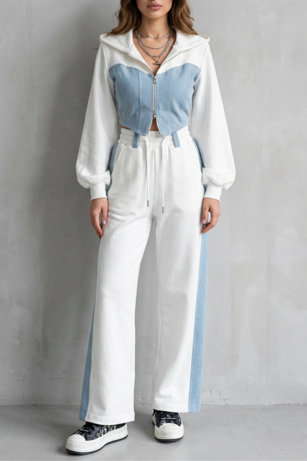 Arlo – Denim Splice – Conjunto Dois em Um de Moletom com Capuz e Calça
