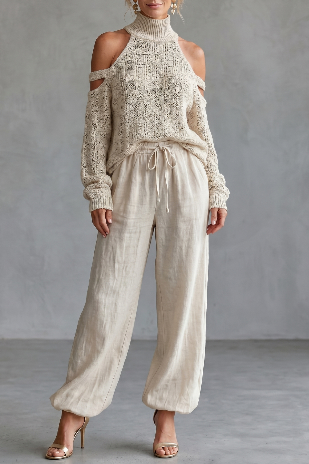Aurellia – Design ombro a ombro aconchegante – Conjunto de tricô com calça