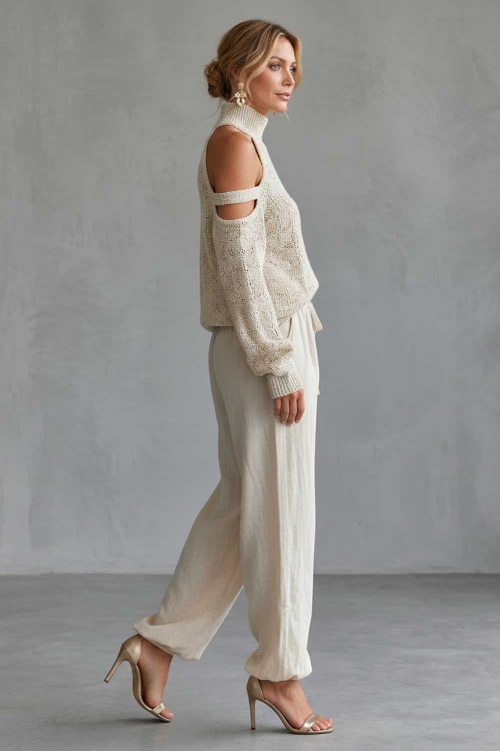 Aurellia – Design ombro a ombro aconchegante – Conjunto de tricô com calça