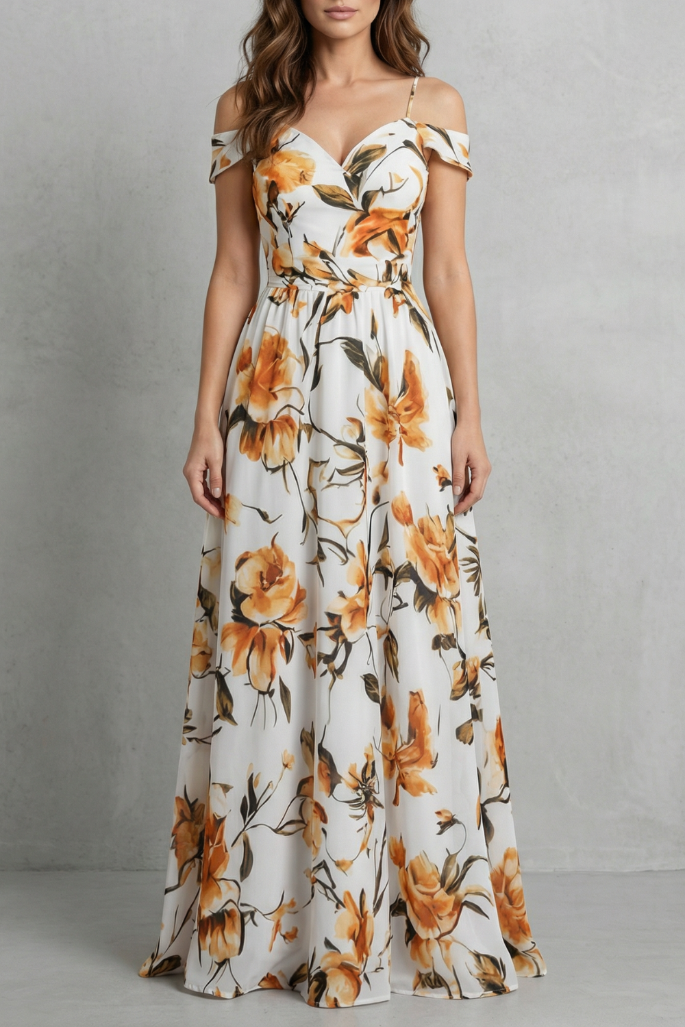 Aurielle – Graça floral ombro a ombro – Vestido longo