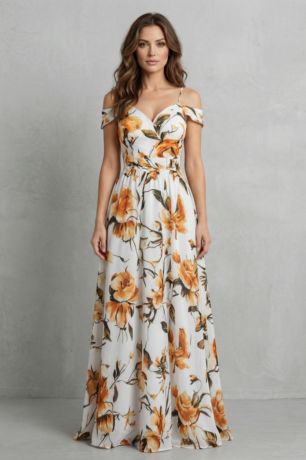Aurielle – Graça floral ombro a ombro – Vestido longo