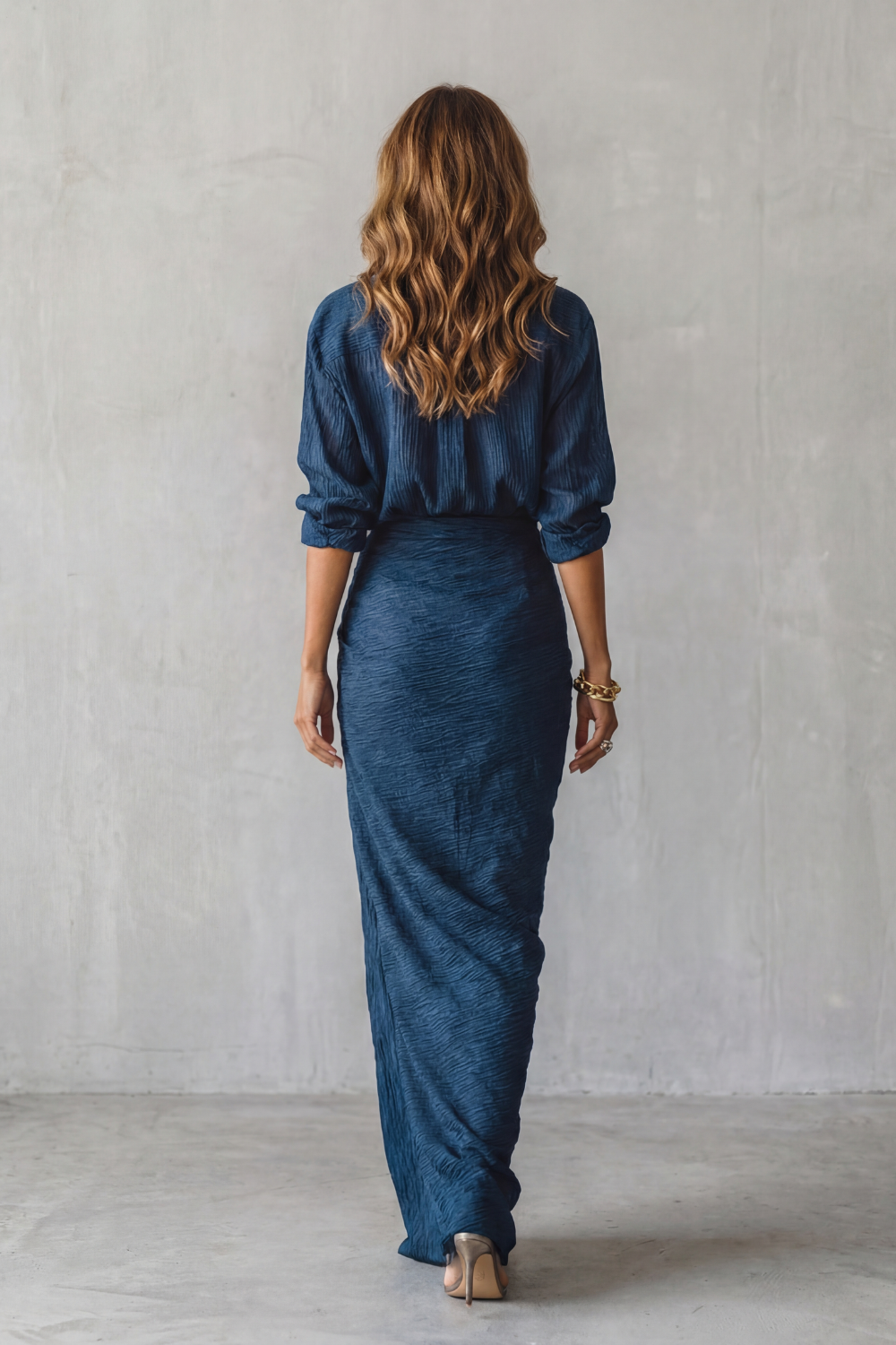 Azelline – Elegância em textura plissada – Conjunto de duas peças