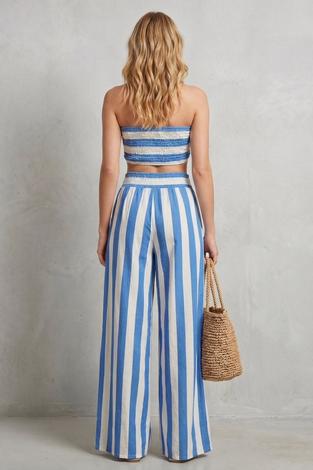 Azurielle – Design listrado costeiro – Conjunto de calça de duas peças