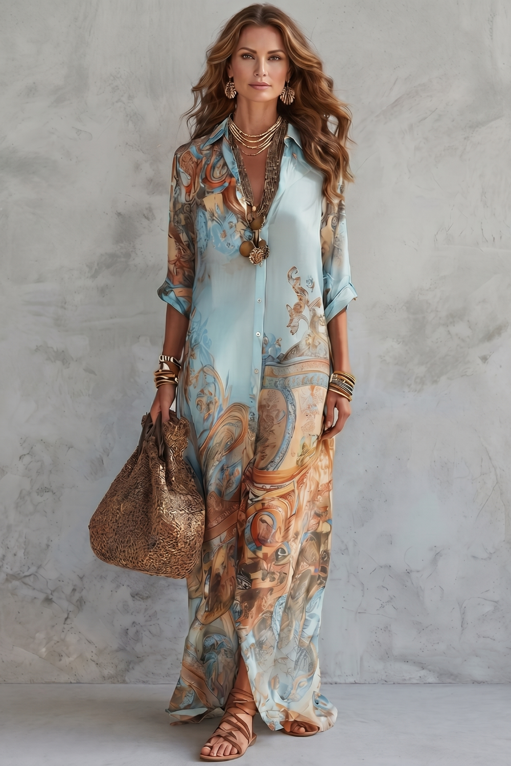 Azurienne – Estampa ornamental resort – Vestido longo