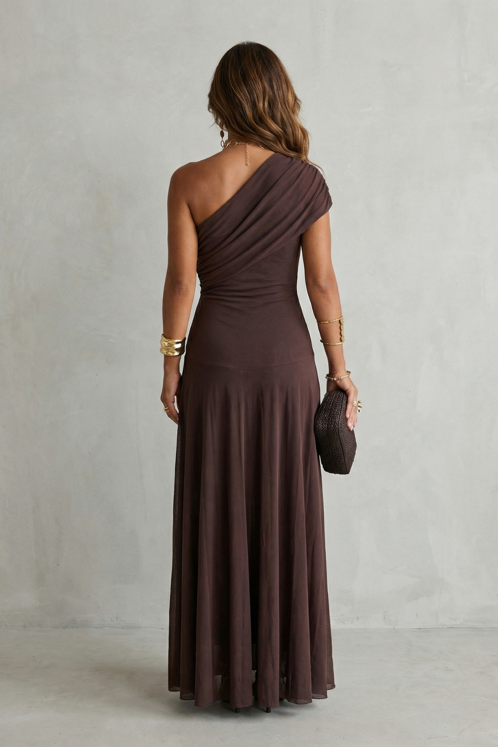 Bellamare – Decote drapeado elegante – Vestido longo ombro único