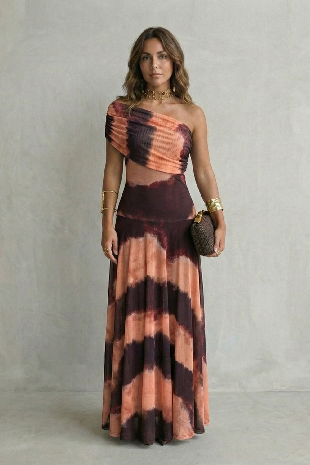 Bellamare – Decote drapeado elegante – Vestido longo ombro único