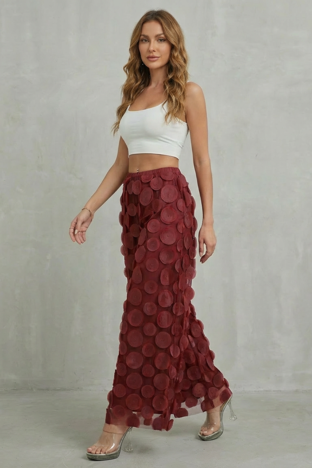 Bellaria – aplique 3D circular – Calça pantalona