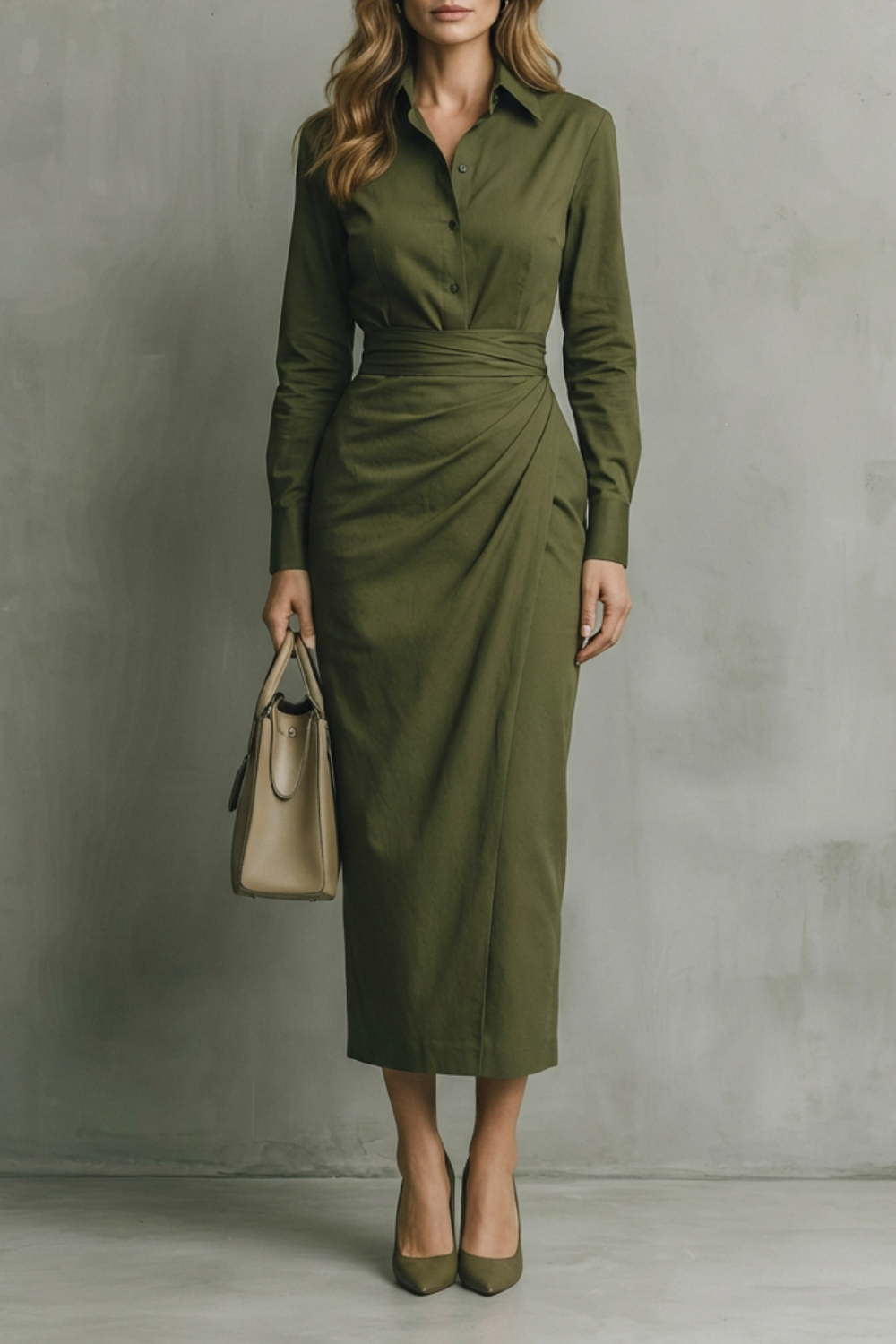 Camille – Vestido Chemise com Cintura Assimétrica – Elegância Alfaiatada para Outono & Inverno