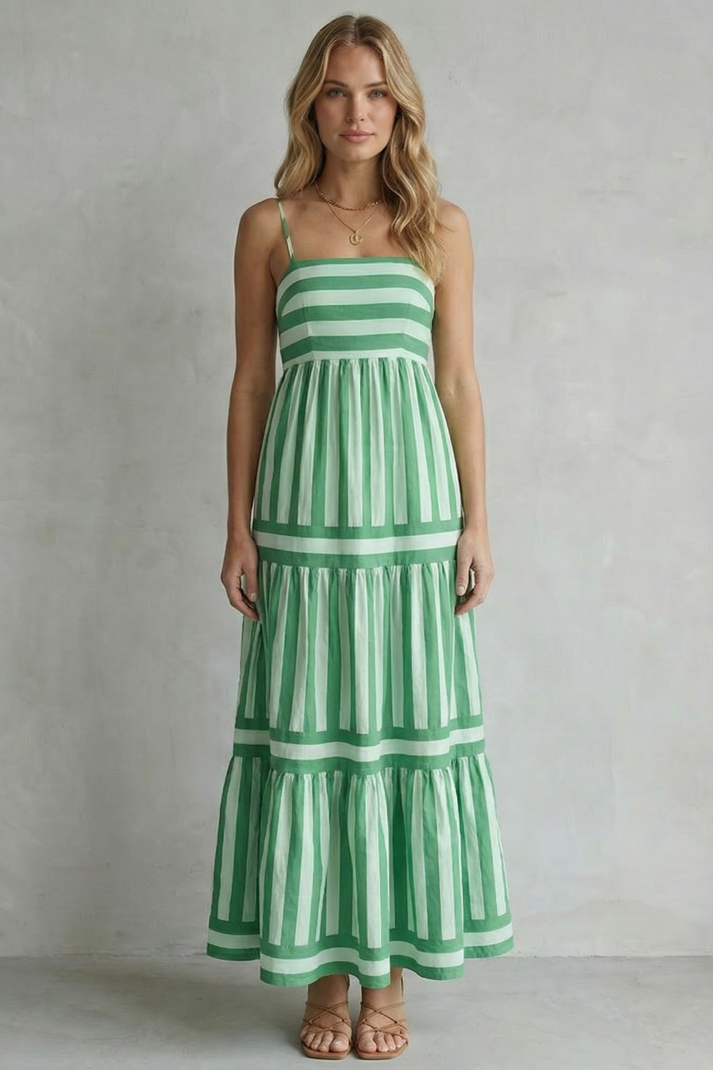 Candessa – Listras divertidas em camadas – Vestido longo com alças