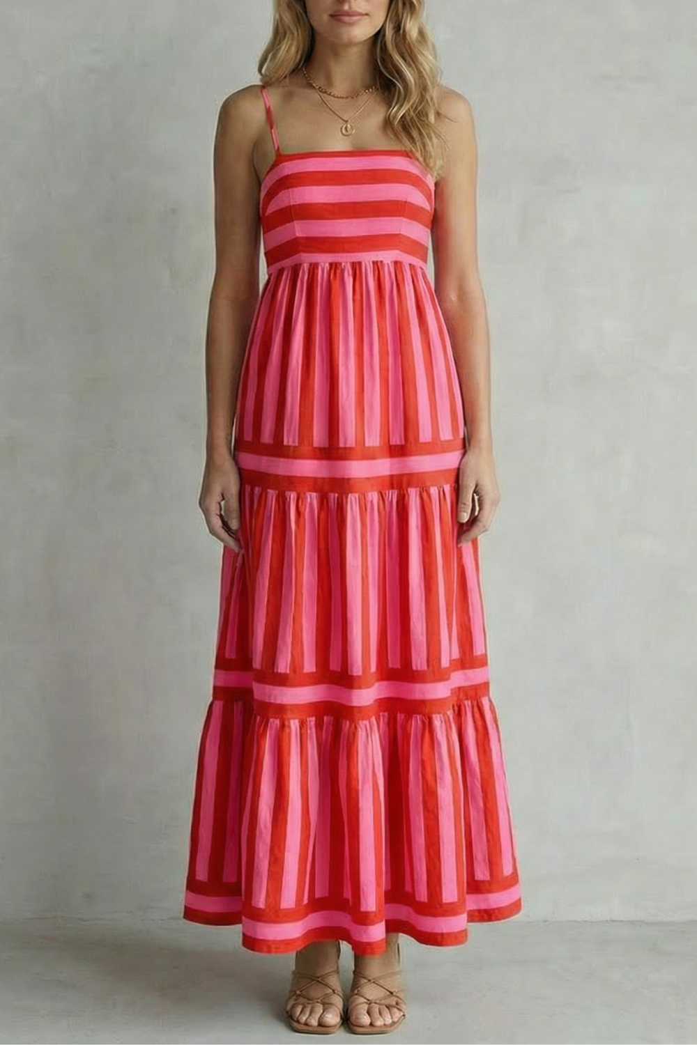 Candessa – Listras divertidas em camadas – Vestido longo com alças