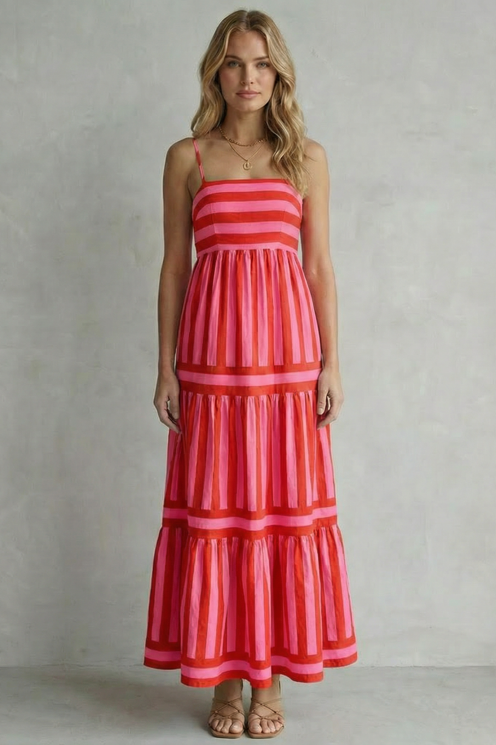Candessa – Listras divertidas em camadas – Vestido longo com alças