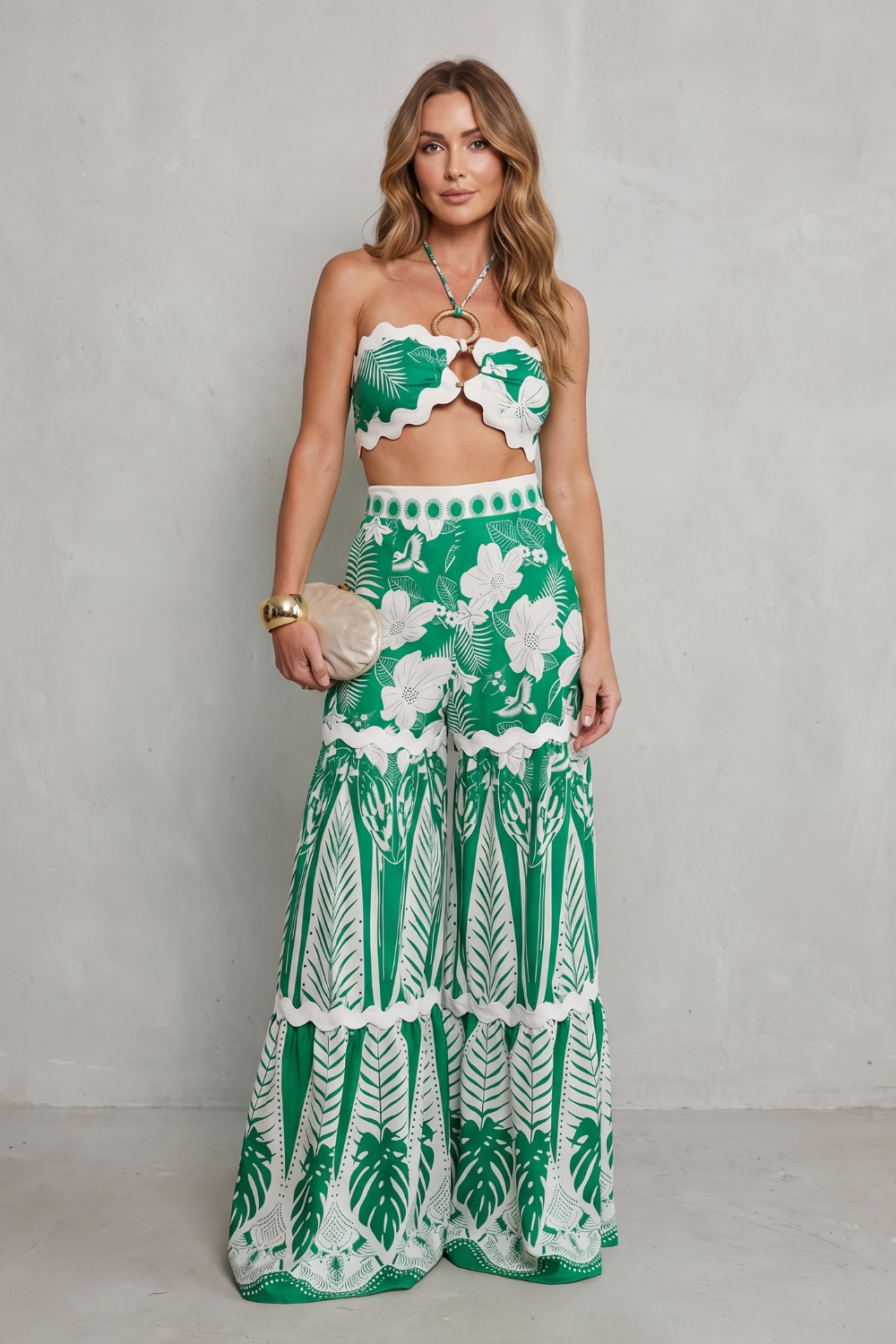 Cassira – Charme estampado tropical – Conjunto de duas peças